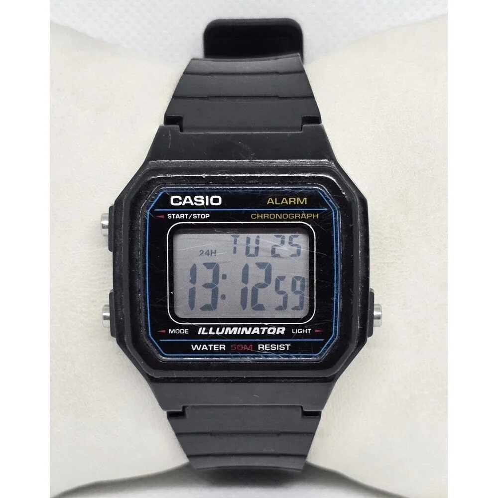 Men's Casio W-217H Illuminator Digital Alarm Chrono WR 50M Black Resin Watch 09 - Picture 5 of 7